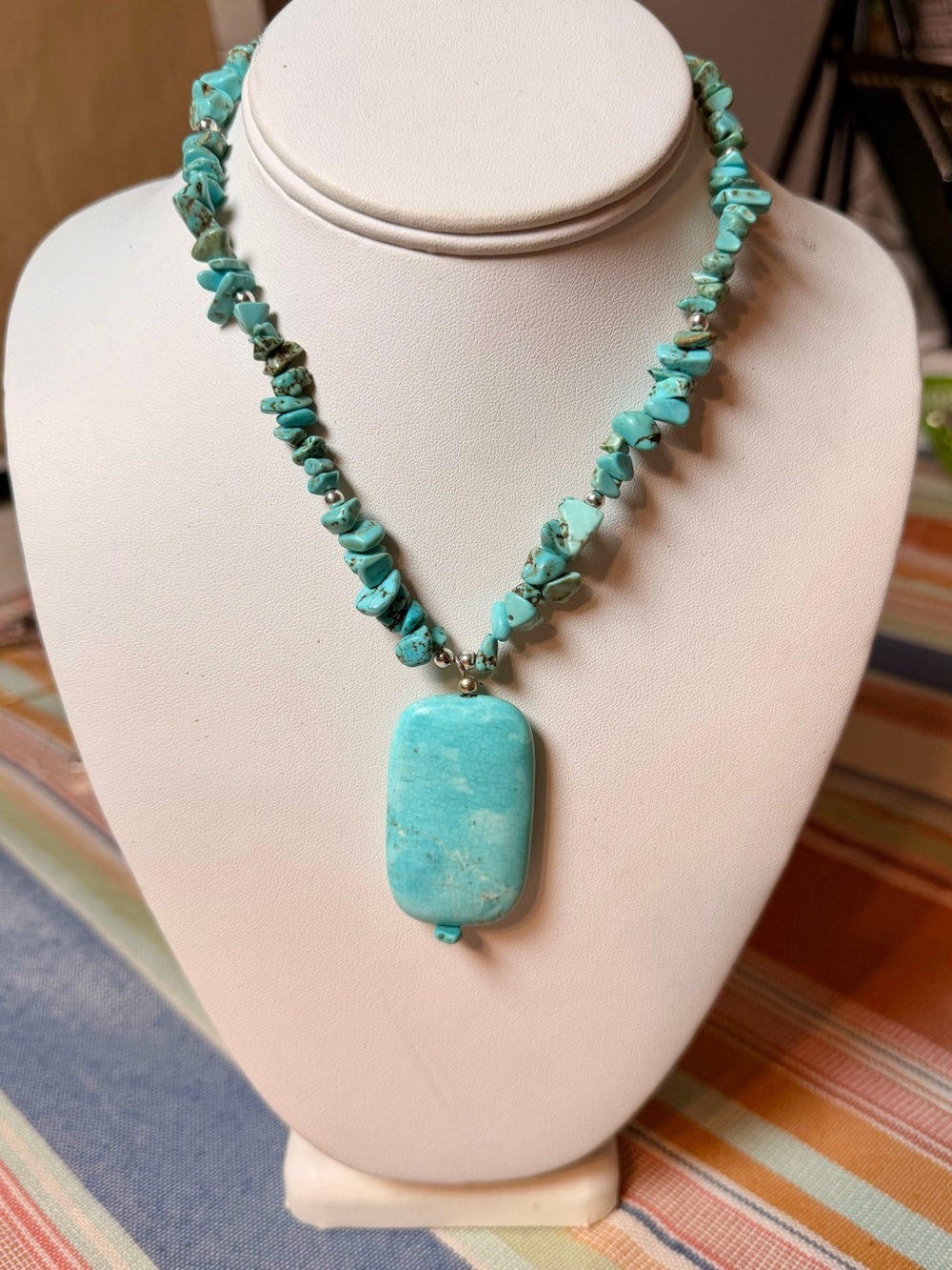 Handmade Turquoise Necklace with Rectangular Pendant - 18” plus pendant